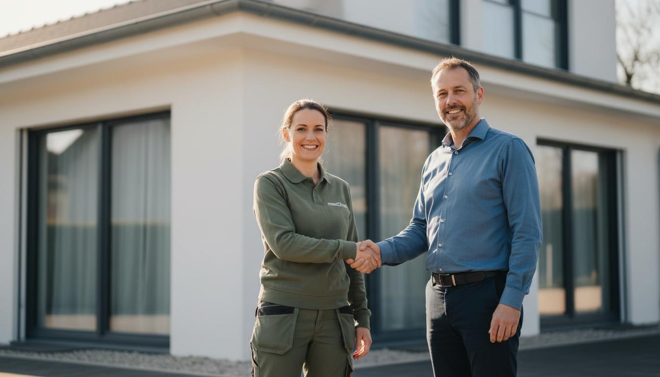 meet2heat Technikerin begrüßt Kund*in